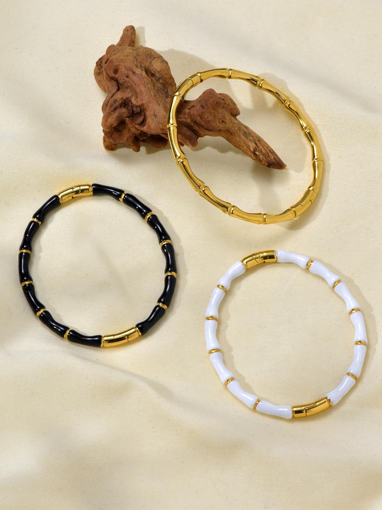 1 Piece 18k Gold Plated Stainless Steel Bamboo Bracelet Fashion Light Luxury Colourful Bracelet For Women's Daily Accessory