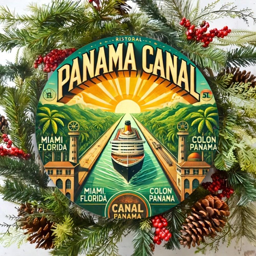 

Vintage Metal Wall Sign Panama Canal Aluminum Poster Retro Home Decor Kitchen Bedroom 20x20