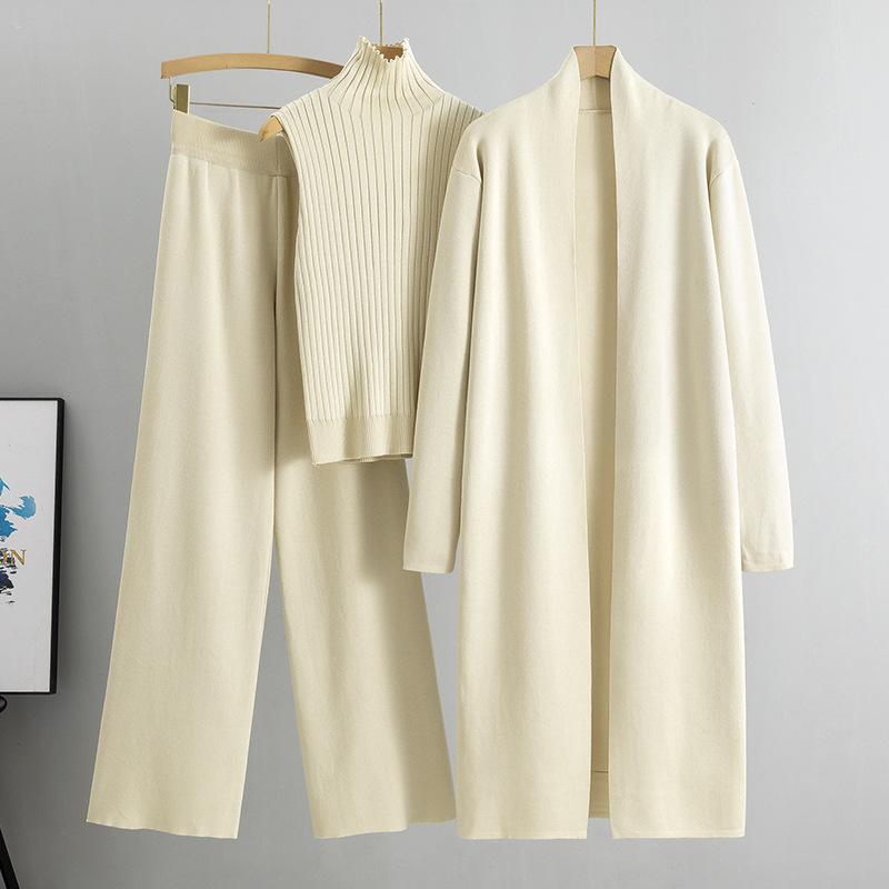 Outono e inverno feminino plus size temperamento preguiçoso tricô terno sem mangas colete suéter cardigan calça terno