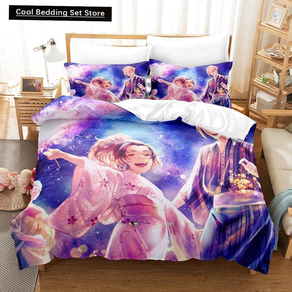 Fashion Anime Hell's Paradise: Jigokuraku Bedding Set Cartoon Three-piece Set Adult Kid Bedroom Duvet Cover Sets Home Textiles