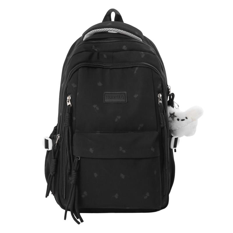 Cute Nylon Backpack for Women & Teens – Lightweight School Bag with Star Print and Decorative Tassels, Perfect for Daily Use
