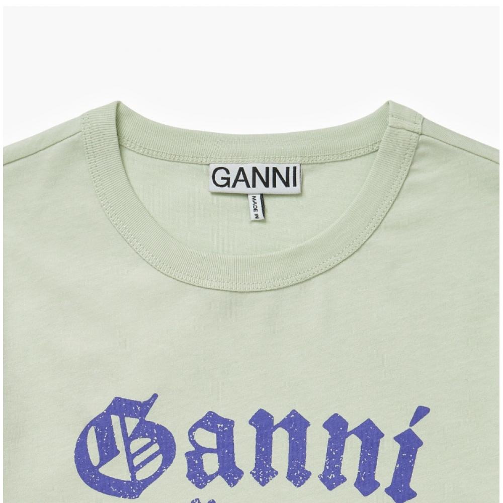Ganni T3632 822 Flower Logo Print Women S Short Sleeve Tee