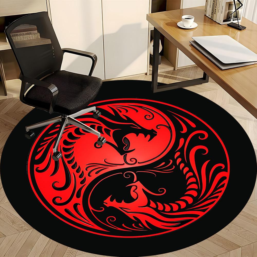 1pc Yin Yang Dragons Office Round Area Rug, Under Office Chairs Bedroom Living Room Home Decor, Room Deco, Available in Various Sizes