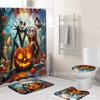 Halloween-Themed Skull Monster 4-Piece Shower Curtain Set Non-Slip Carpet Toilet Cover Bath Mat Curtain