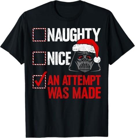 Star Wars Christmas Darth Vader Naughty Or Nice Checklist Tshirt Black S