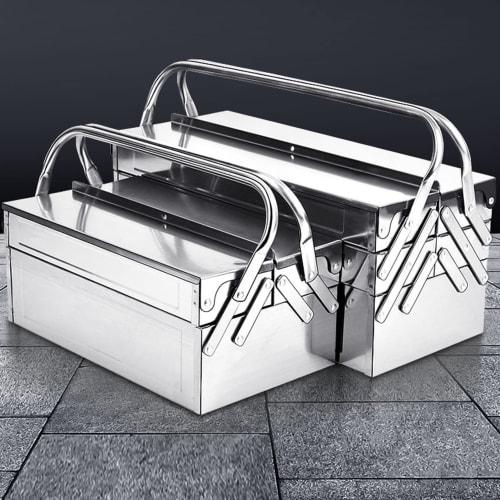 Stainless Steel Cantilever Folding Metal Tool Box, 3-Tier 5-Tray, Portable Toolbox Organizer Storage Toolbox for Screwdrivers, Wrenches, Drills (350)