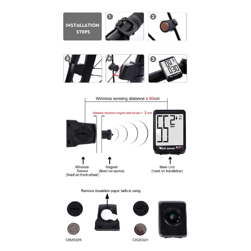 WEST BIKING Wireless Bicycle Computer Backlight Waterproof Odometer 4 Colors Cycling Stopwatch MTB Road Bike Digital Speedometer
