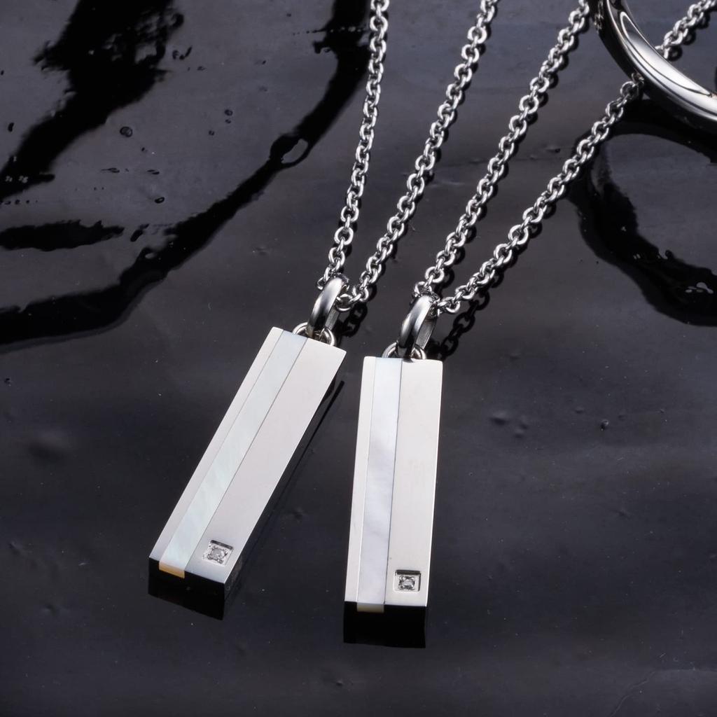 Paar Halskette aus chirurgischem Edelstahl 316L, Diamant-Muschelplatte, silberfarben [Weißklee] & 4SUP064SV&4SUP064SV