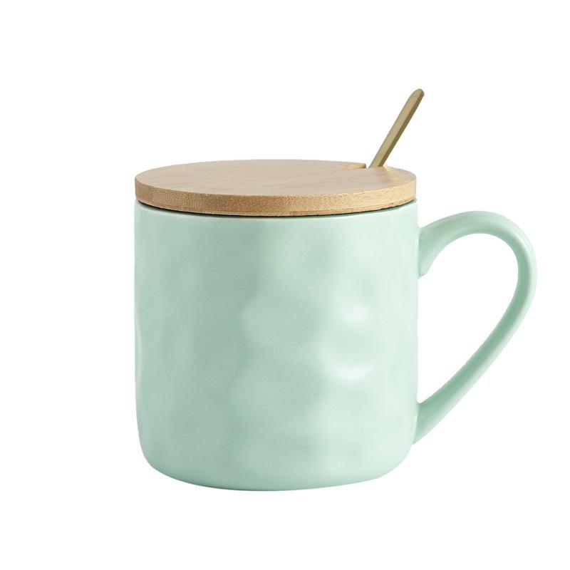 Contrasting colors ins wind Nordic ceramic mug with lid and spoon Creative household water cup Simple coffee cup Stone pattern