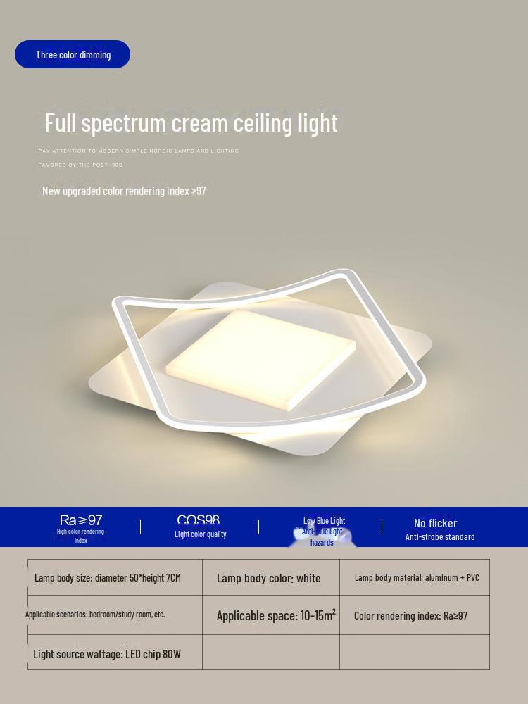 

Modern Cream Ceiling Lamp for Living Room and Bedroom Three-color dimming