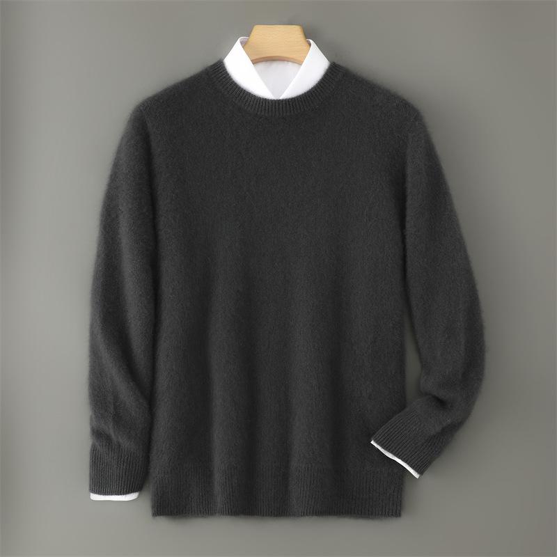 Men s Double-Strand Thick 100% Pure Wool Half-High Collar Soft Loose Knit Pullover Sweater L