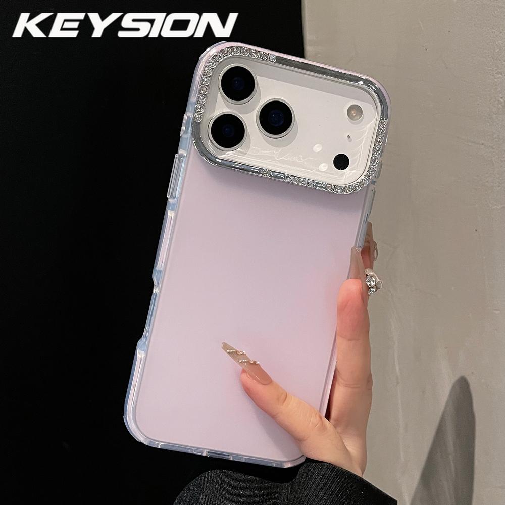 KEYSION Luxury Jewelled Transparent Matte Phone Case for iPhone 16 17 Pro Max 17 Air 16 Plus TPU+PC Shockproof Armor Back Cover