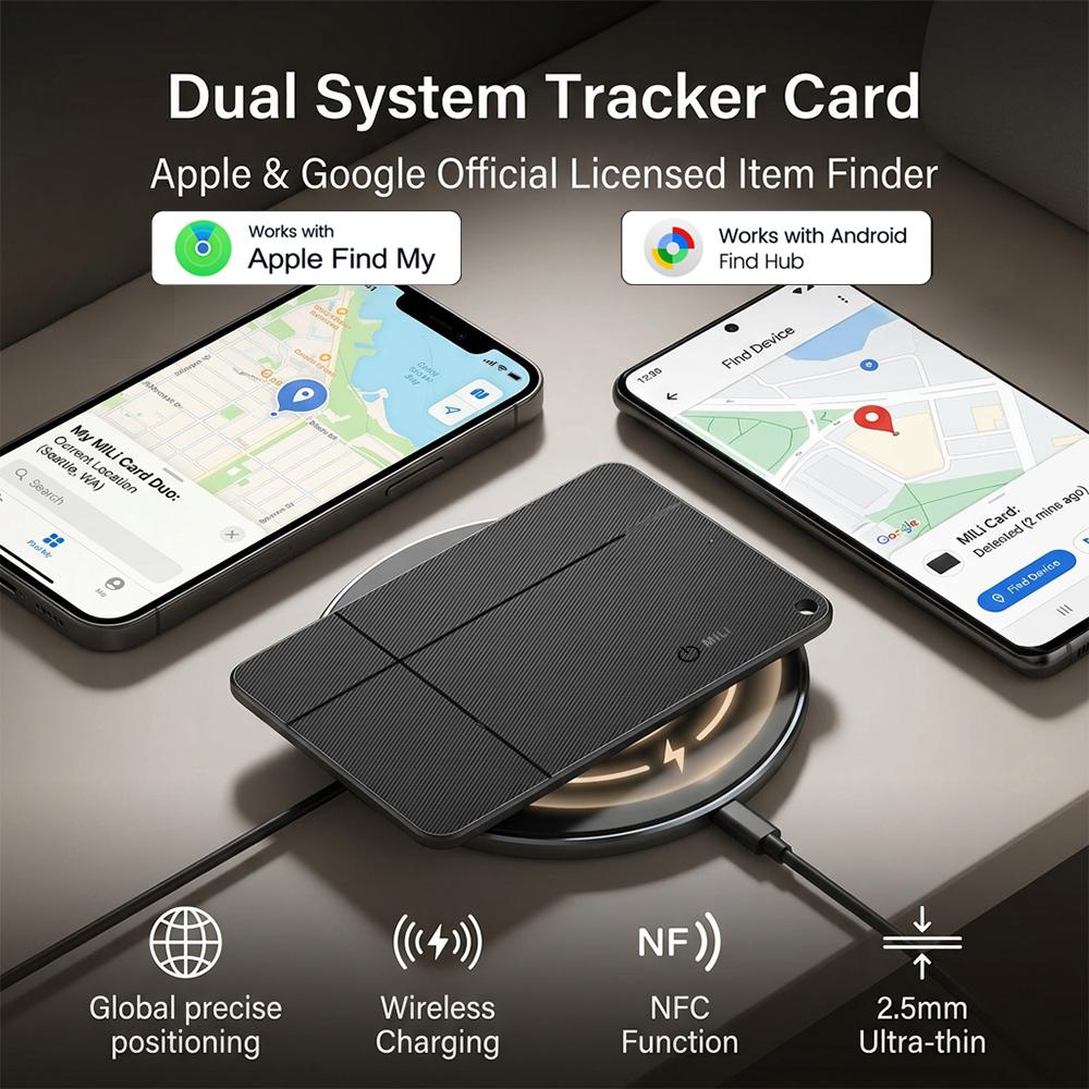 Dual System Mili Tracker Card Smart Location Tag GPS Tracker Compatible With Apple Find My Android Google Find Hub Item Finder