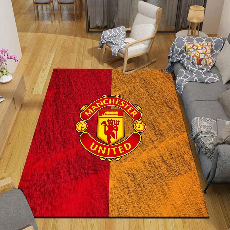 Manchester United Fotballklubb Flanellmønster Kvadratisk Teppe,Områdeteppe,Teppeteppe for Stue Soverom Sofa Lekerom Dekorasjon,Sklisikker Gulvmatte