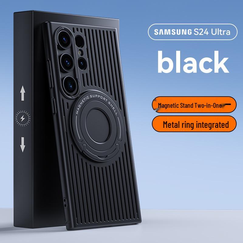 Samsung S25 Ultra Mesh Phone Case with Magnetic Rod Stand, Heat Dissipation, Drop-Proof, Frosted Finish