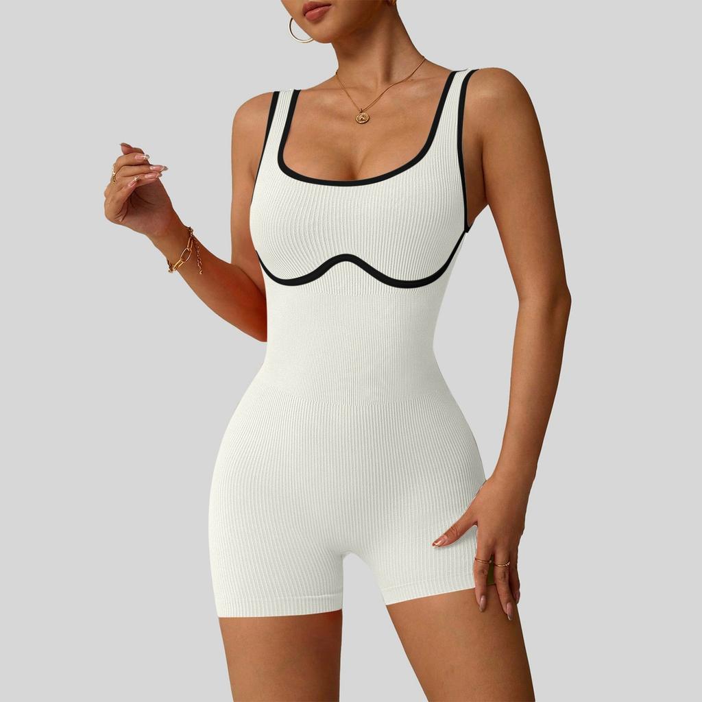 Women's Fashionable Solid Color Round Neck Tight Back Yoga Suit Yoga Jumpsuit