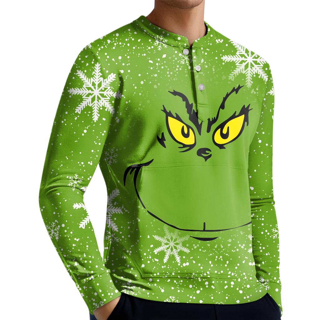 Pánská ležérní mikina na knoflíky, módní potištěná košile s dlouhým rukávem, pulovr