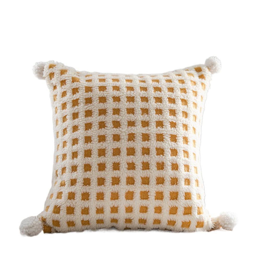 

Съемная клетчатая плюшевая наволочка жаккардовая наволочка с кисточками наволочка в стиле INS на диван/кровать жёлтый