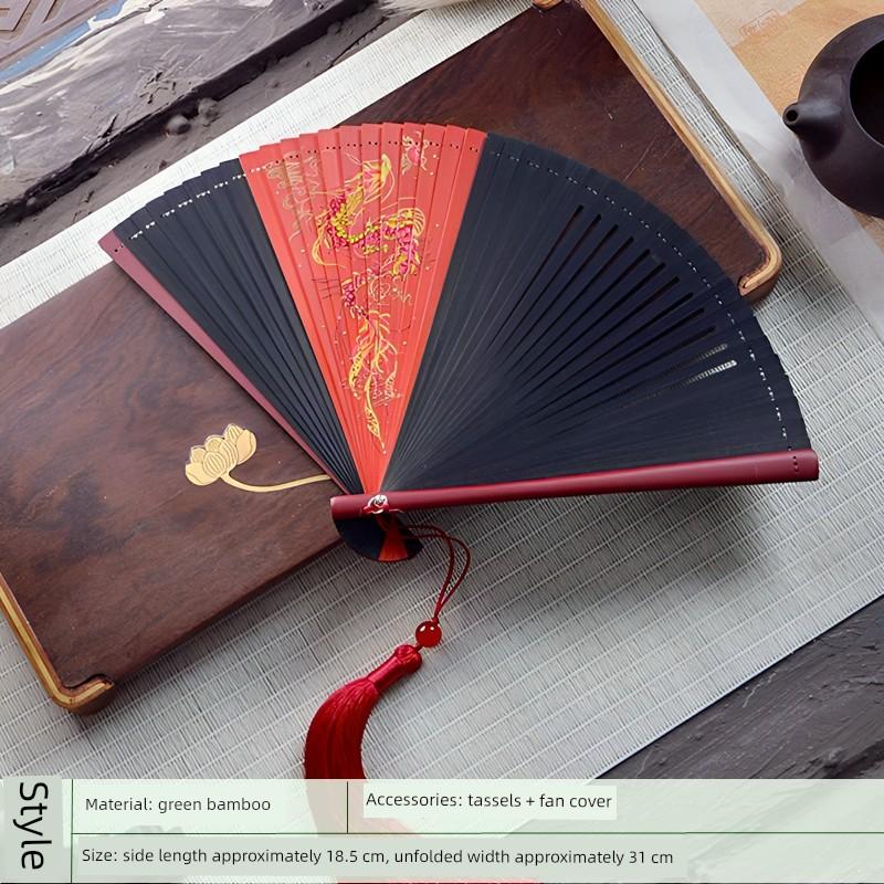 Fan Full Bamboo Folding Fan Carved Foldable Mini Fan Small Size Portable Chinese Style Chinese Ancient Style Dance Fan Green for Women
