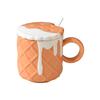 Creamy Style Biscuit Mug Ceramic High Looking Creative Cup with Lid Spoon Cute Girl Couple Drinking Water for Home Use