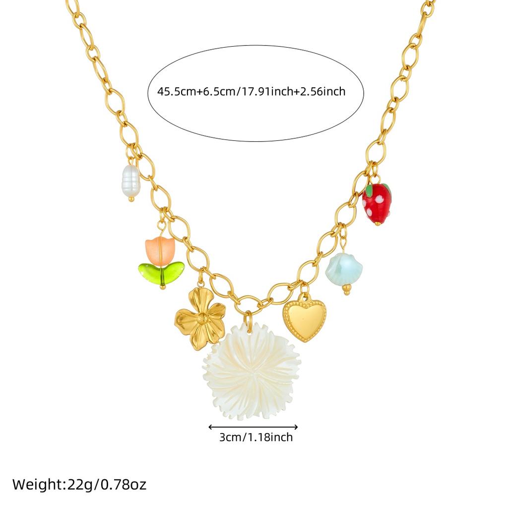 316L Stainless Steel Elegant White Flower Strawberry Shell Pendant Necklace Women Fresh Romantic Neck Chain Jewelry
