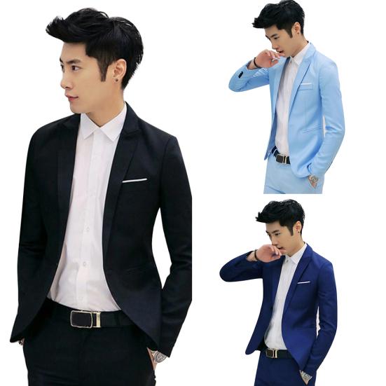 Men's Fashion One Button Suit Coat Wedding Business Casual Slim Lapel Jacket