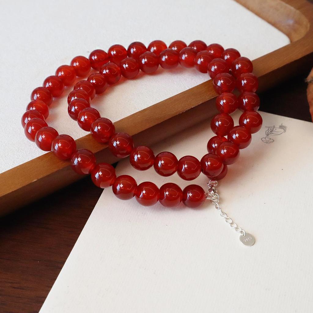 Natural Red Agate Beaded Necklace Women Vintage Round Carnelian Choker Necklaces Elegant Daily Wear Jewelry