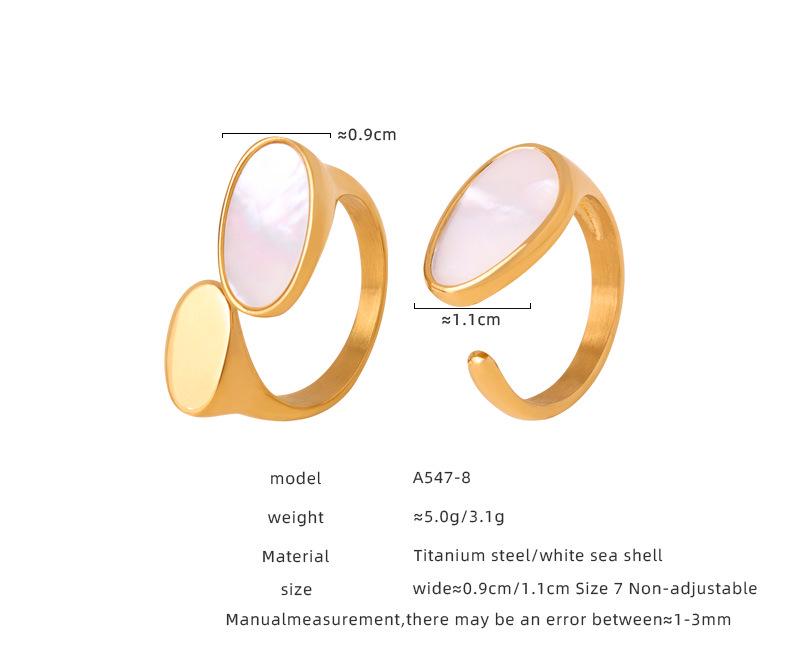 European & American Luxury Titanium Gold-Plated White Mother-of-Pearl Open Ring for Women