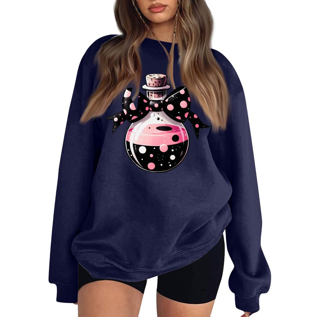 Women's Neck Long Sleeve Loose Fit Casual Sweatshirt Pullover Top with Halloween Print