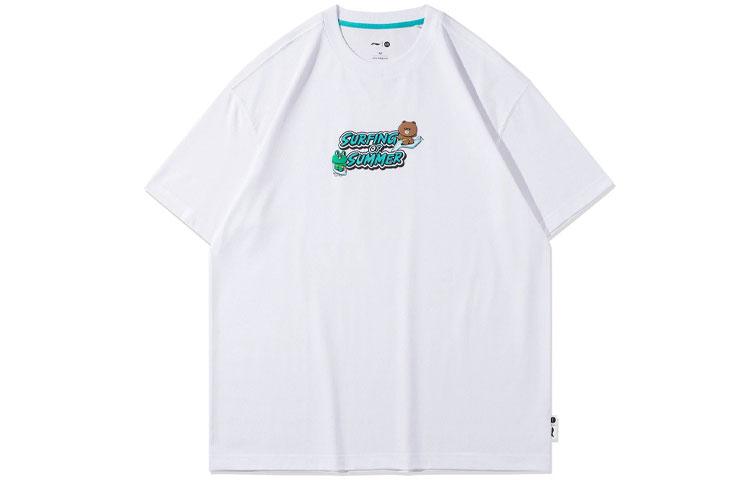 Li Ning X LINE FRIENDS Sports Fashion Collection T Shirts Unisex White Crew Neck Moderate Straight Fit AHSR812-1 L