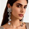 Exaggerated Flower Long Metal Dangle Earrings For Women Party Gift Gold Color Earrings Fashion Luxury Jewelry