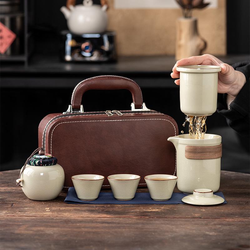 Wrapped lotus Ru kiln opening high-end travel tea set outdoor portable light luxury business commemorative gifts