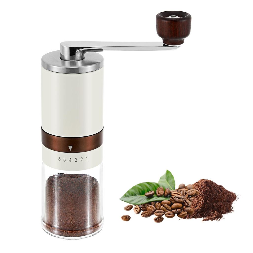 VKCHEF Coffee Mill, Hand Coffee Grinder with Ceramic Mortar, Coffee Bean Grinder, 6-Degree External Adjustment, Easy Cleaning, Washable, Compact,