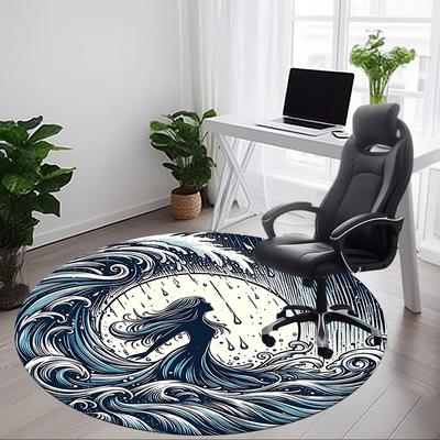 1pc Ocean Waves Office Round Area Rug, Indoor Mat Suitable For Office, Under Office Chairs Bedroom Living Room Home Decor234