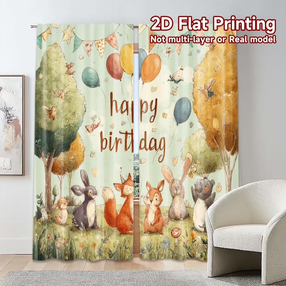 2pcs, 2D FLAT PRINTING Curtains (Without Rod) Birthday Meadow Modern Curtain Modern Yarn Curtains Decorations For Home Ldeal for