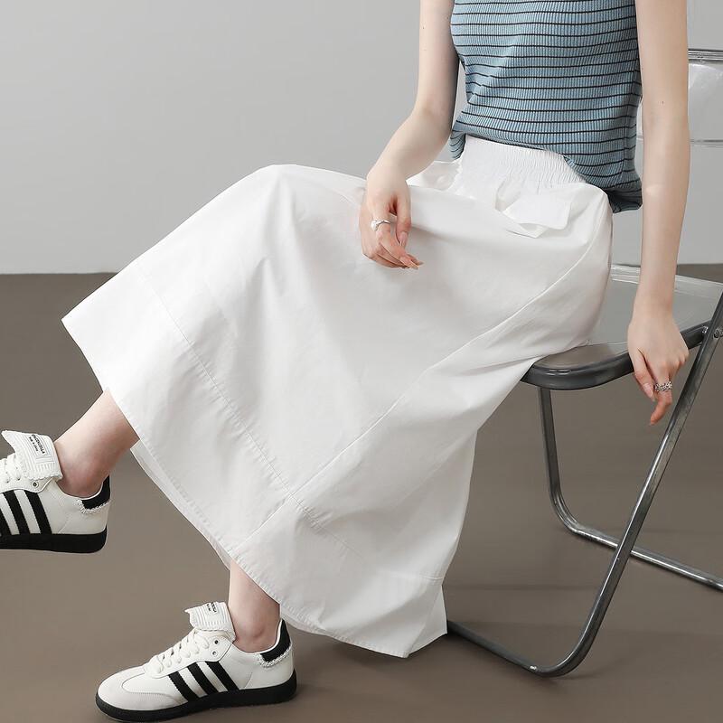 Demana 100% Cotton Summer Elegant Shirred Waist A-line Midi Skirt