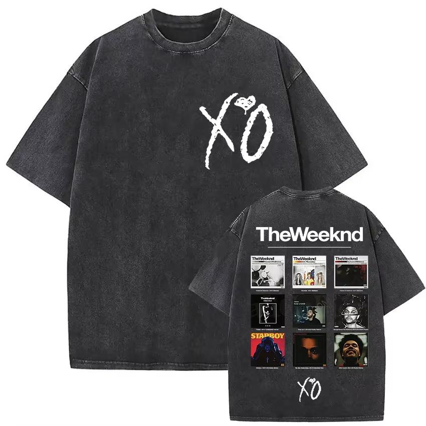 The Weeknd XO Tour Vintage Washed T Shirt Men's Women Pop Music Short Sleeve T-Shirts Rap Hip Hop Gothic Clothing T-shirts