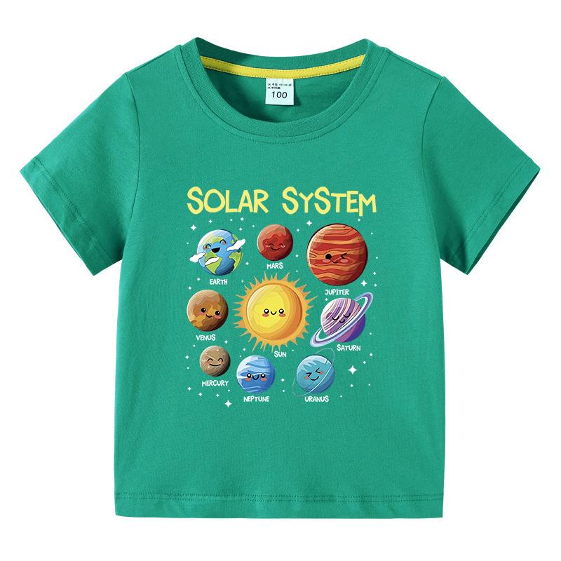 Kids Shortsleeved Tshirt Solar System Graphic Printing Summer Childrens Comfortable Tees Boys Girls ONeck Tops Clothing Gift