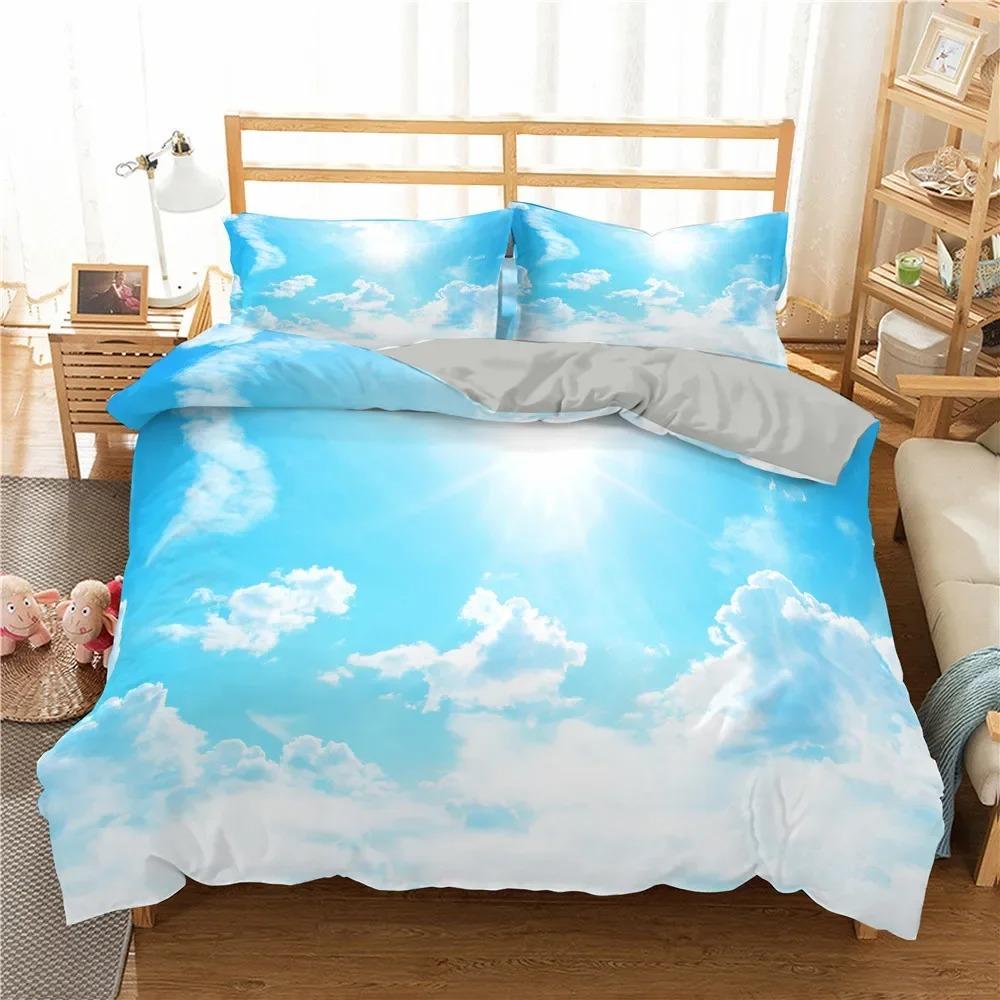 Cloud Sky Duvet Cover Set King/Queen Size,pink Blue-green Beautiful Natural Scenery Soft Bedding Set for Kids Teens Adults Girls