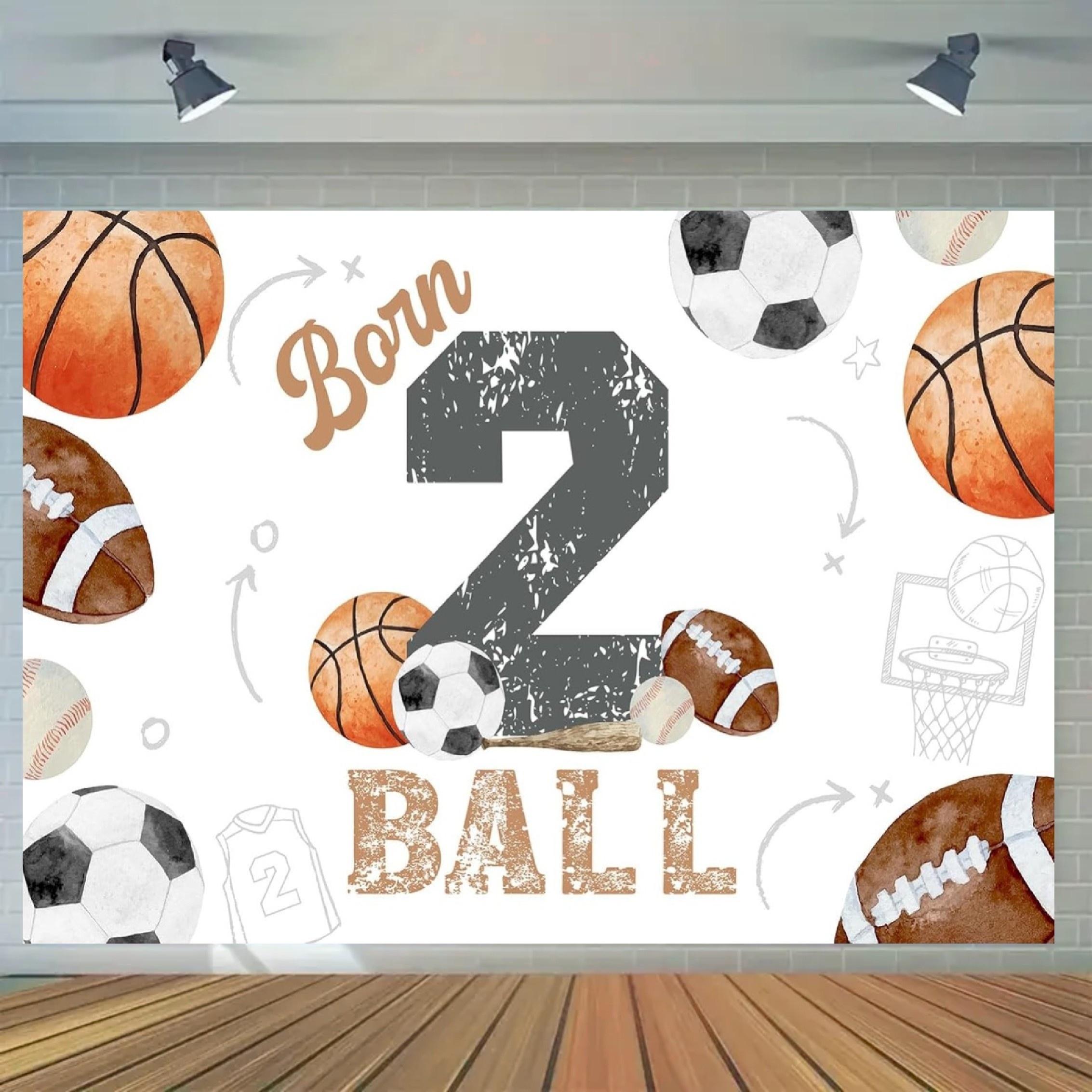 Happy birthday background, football, basketball and rugby design, sports theme, birthday party background banner 100x150cm