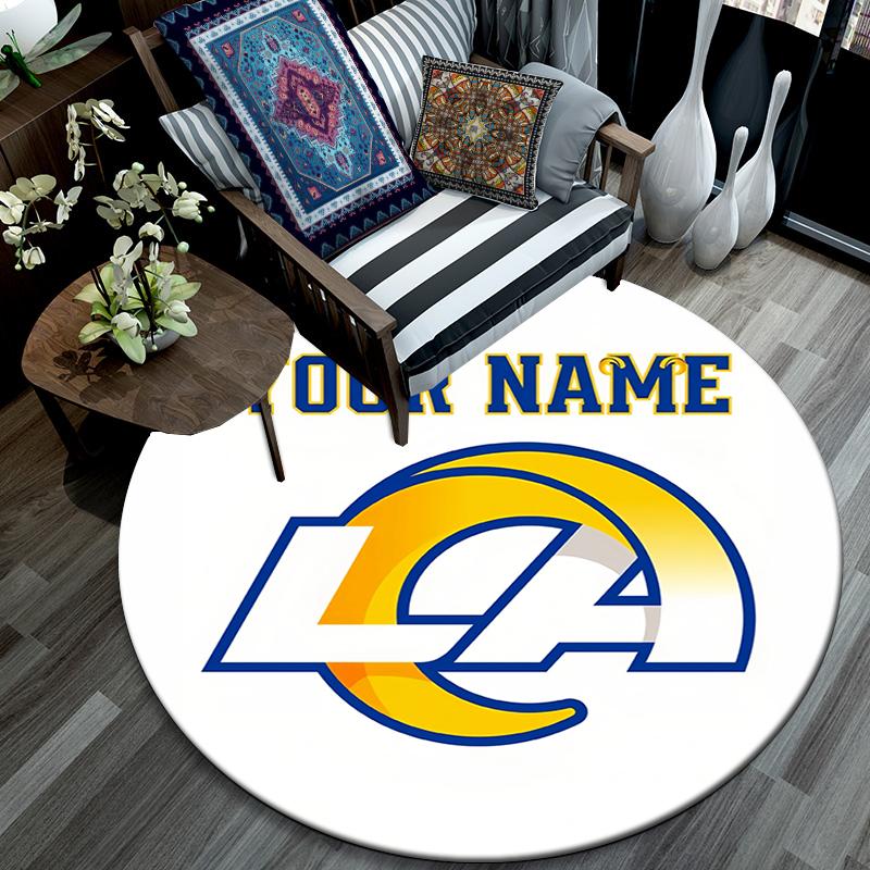 Custom Name,Los Angeles Rams pattern round rug,Carpet Rug for Living Room Bedroom Playroom ,Non-slip Floor Mat,Holiday Gifts and Birthday Gifts.