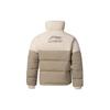Li Ning Sports Basketball Series Color Block Warm Corduroy Loose High Neck Down Jacket Men Outerwear Beige AYMR223-4