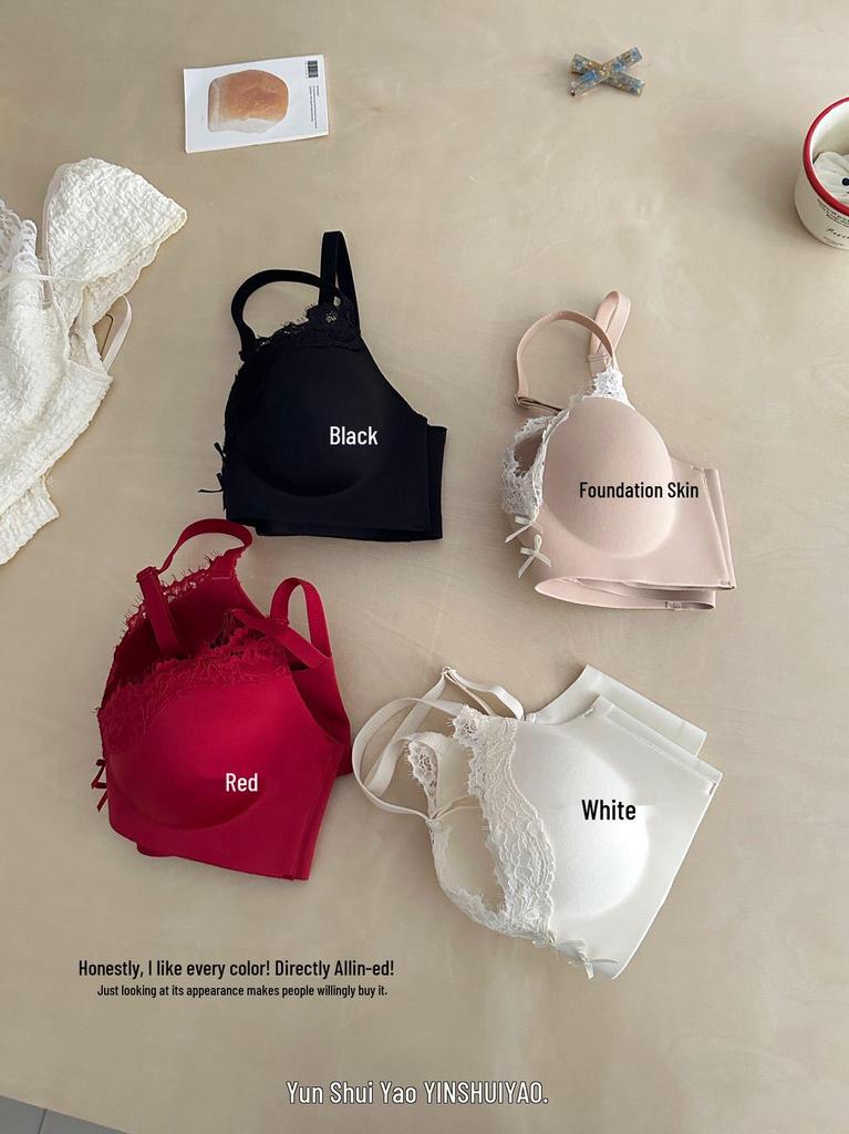 Women's Push-Up Lace Bra: Enhances Bust & Reduces Sagging, Thick Bottom & Thin Top, Gathers Underarm Fat, Beautiful Back Design