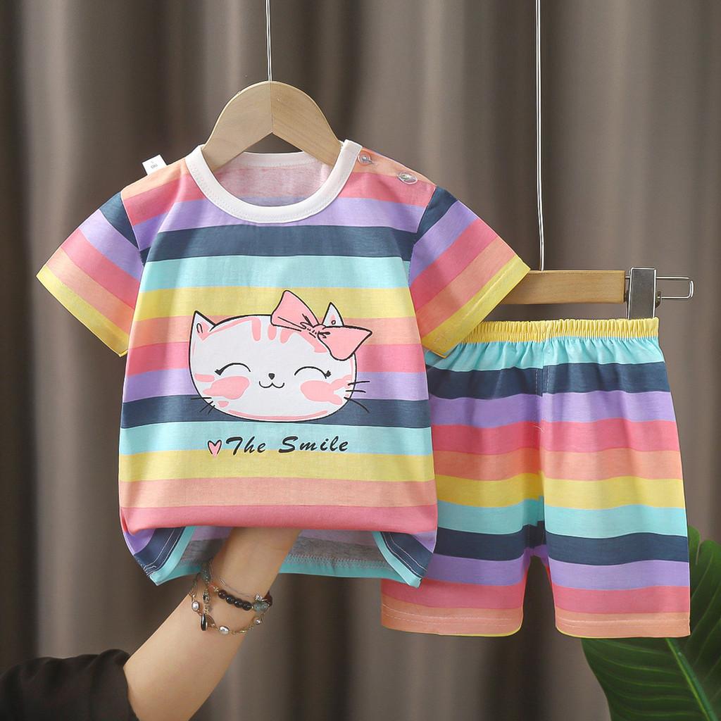 Baby Boy Girl Summer Cotton Short Sleeve Tshirt And Shorts Set With Animal Prints For Toddler Kids