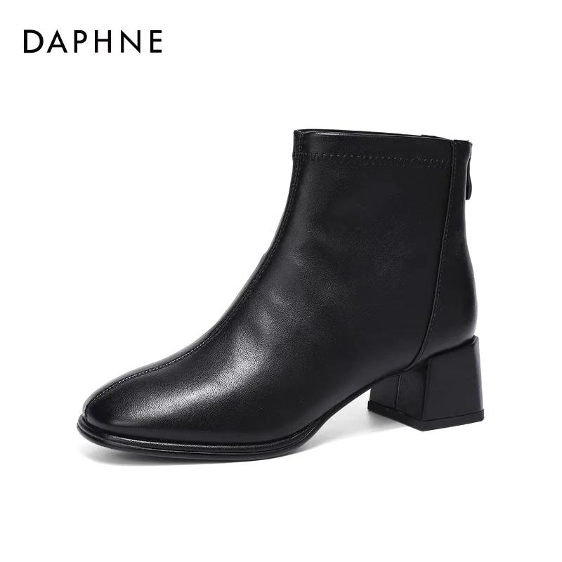 

Мода 2024 года, новые осенние женские сапоги из тонкой эластичной кожи с низким бочонком, квадратная застежка-молния сзади, британская мода, короткие сапоги для женщин 35 чёрный