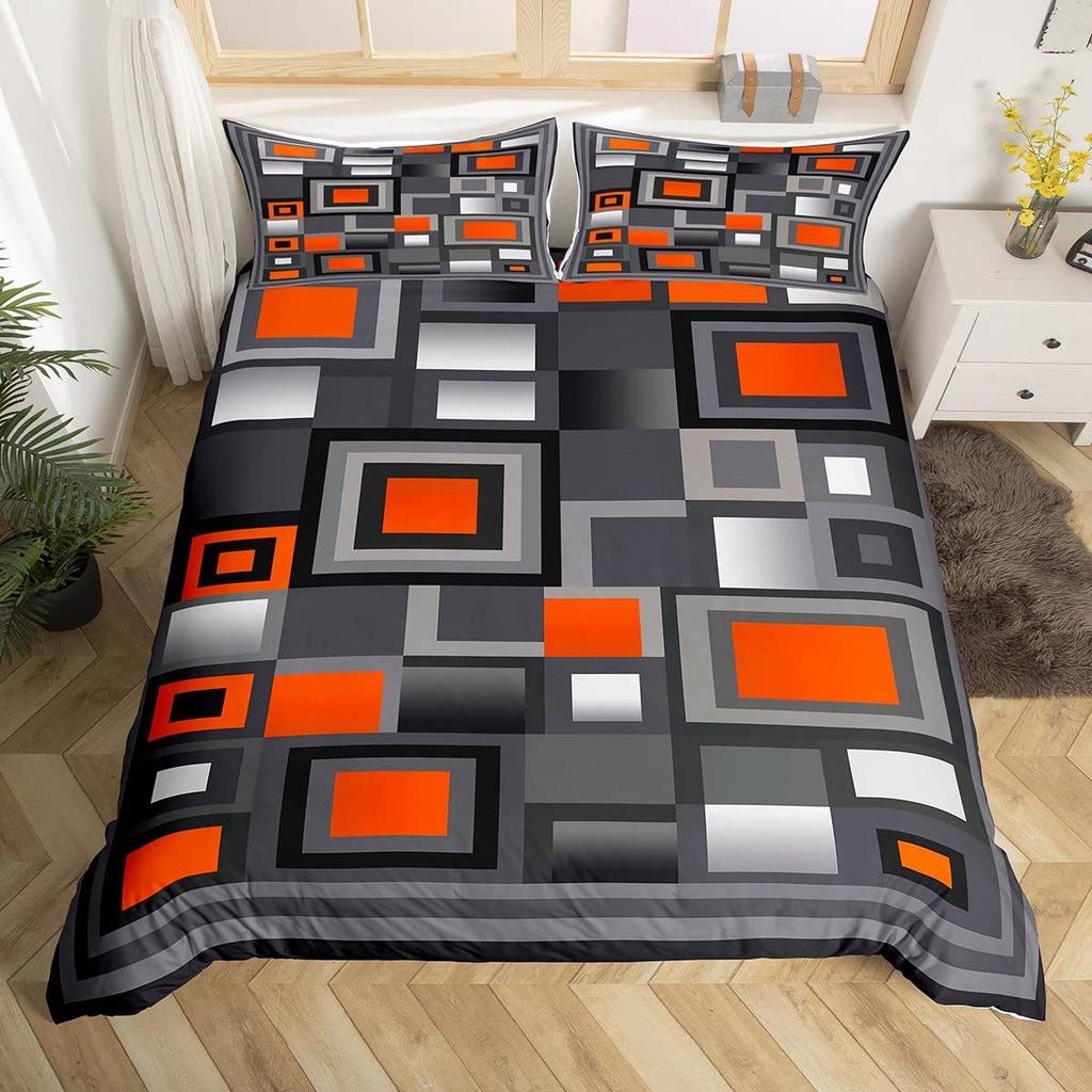 Grid Square Three-Piece Quilt Cover 3D Digital Printing Bedding Set Bed Cover
