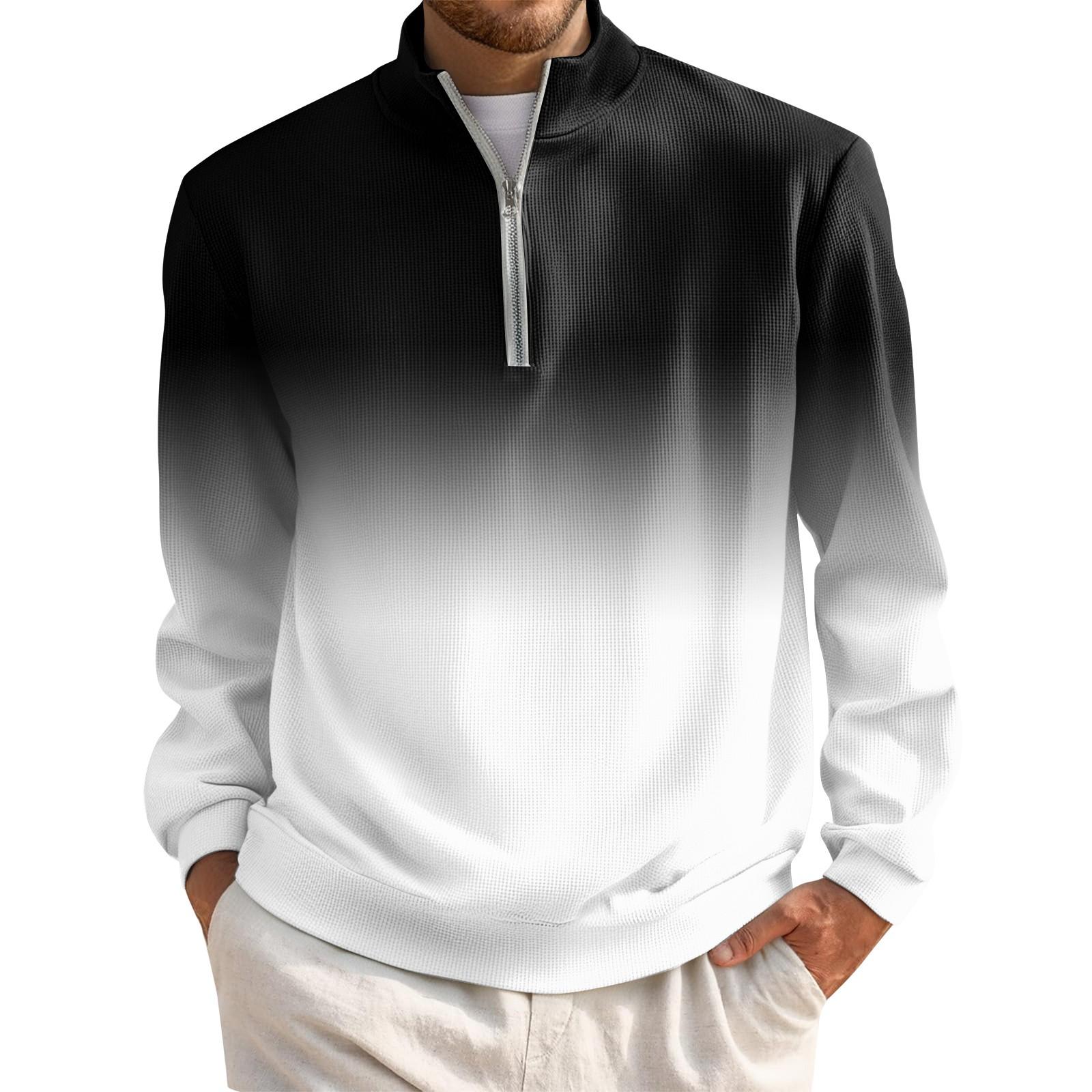 Men s Short Zip Pullover Turtleneck Long Sleeve Top XXL белый