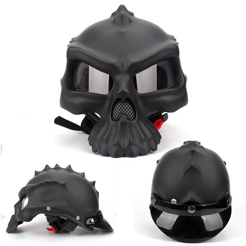 ABS Motorcycle Half Helmet With Reversible Skull Design Men Cycling Protective Gear Safety