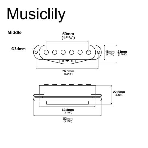 Musiclily 50mm Stratocaster Pickup, Single Coil, Middle PU, for ST Electric Guitar, Black