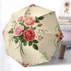 1pc Roses Garden Combination Pattern Sturdy 8-Bone Auto Umbrella, Bright Umbrella, Digital Printed, Foldable Umbrella for On-the-Go Outdoor Use